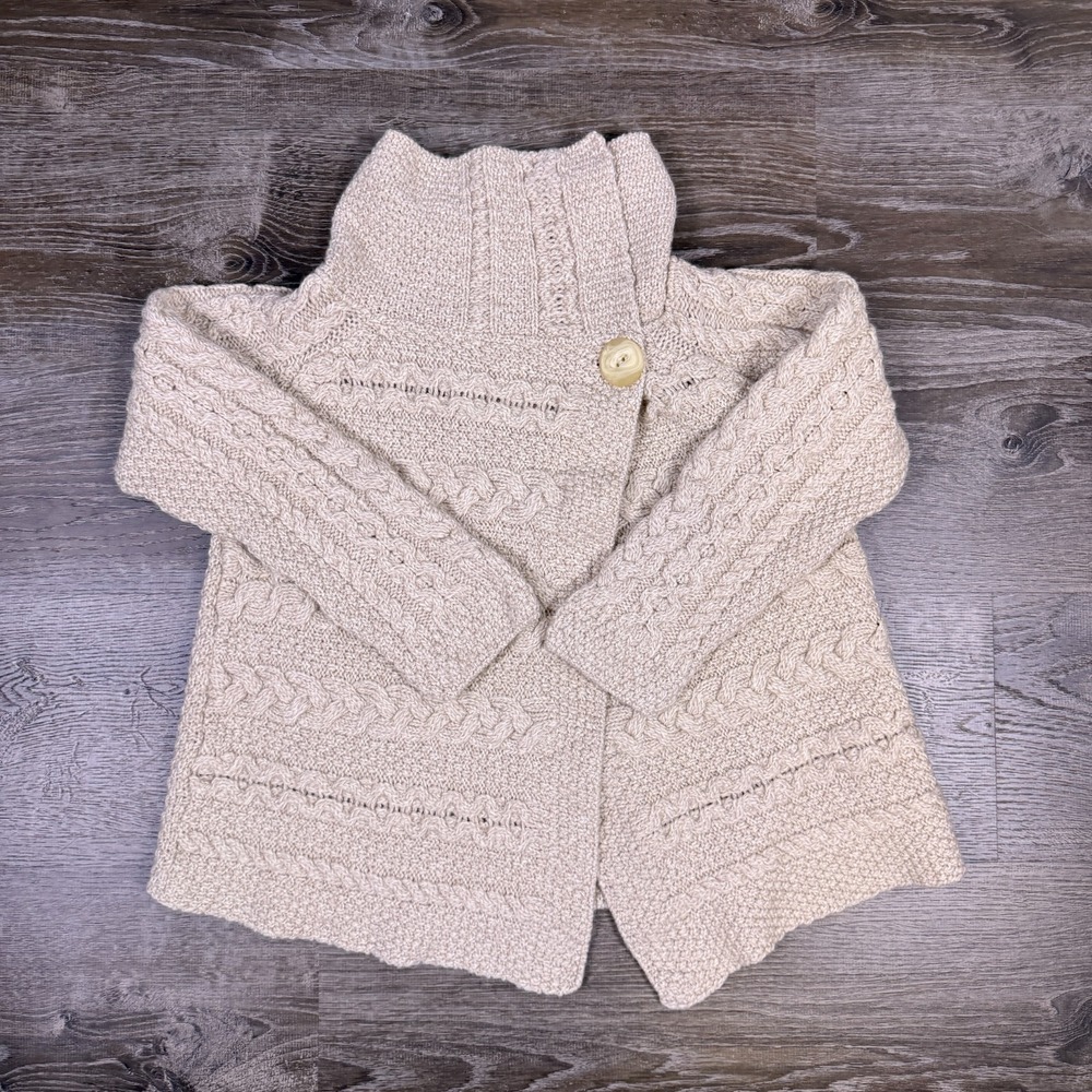 Aran Crafts Women's Wool Fisherman Sweater Cardigan Cable Knit L Cabincore